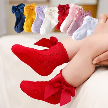 0-5 лет Носки для новорожденных девочек с бантами Дышащие носки для малышей Короткие носки для девочек Hollow Out Kids Infant Princess Cute Socks