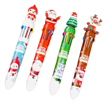  1 / 4 шт. 0,5 мм Рождественская 10-цветная студенческая пресса Санта-Клаус шариковая ручка, школьные канцелярские принадлежности или детские подарки