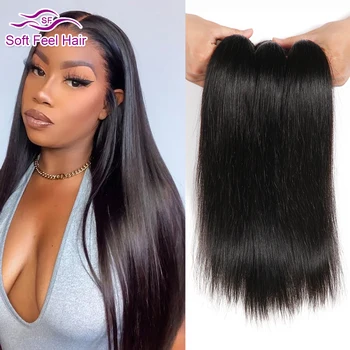 100% Человеческие волосы Бразильские прямые пучки 3/4 штуки Remy Волосы Плетение Наращивание Натуральный Цвет Для Черных Женщин Soft Feel Hairi