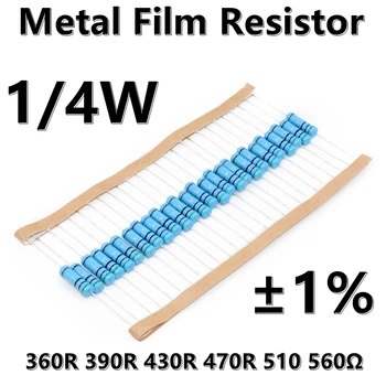 (100 шт.) 1/4 Вт Металлический пленочный резистор 1% пятицветный кольцевой прецизионный резистор 360R 390R 430R 470R 510 560Ω