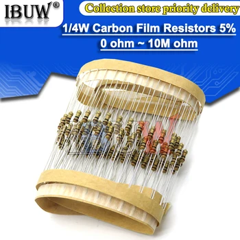 100 шт. 1/4 Вт Резисторы из углеродной пленки 1R ~ 22M 5% 100R 220R 1K 1.5K 2.2K 4.7K 10K 22K 47K 100 220 1K5 2K2 4K7 Ом сопротивление