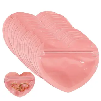  100 шт. Симпатичные самозапечатывающиеся сумки Розовая сумка в форме сердца для DIY Ювелирные изделия Серьги Браслет Хранение Упаковка Подарочная упаковка Пакеты