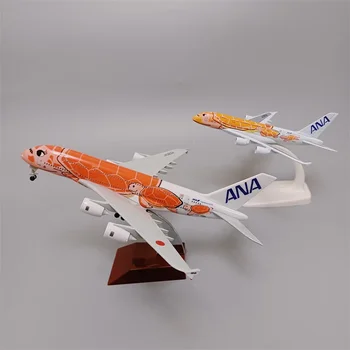 16 см / 20 см Металл из сплава Япония ANA Airbus A380 Cartoon Sea Turtle Airlines Модель самолета Самолет с колесами Оранжевый