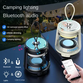 2023 Новый открытый фонарь для кемпинга Беспроводной аудиодинамик Bluetooth USB Зарядка Светодиодное освещение дальнего действия Портативные атмосферные огни