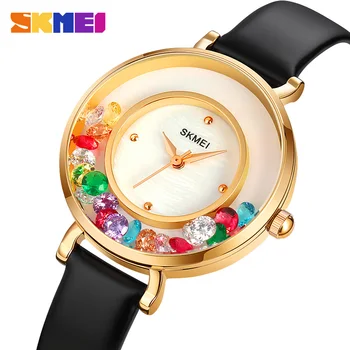 2024 Высококачественные женские часы SKMEI Fashion Casual Подвижный Стразовый Циферблат Кварцевые Наручные Часы Женские Кожаные Платья Часы