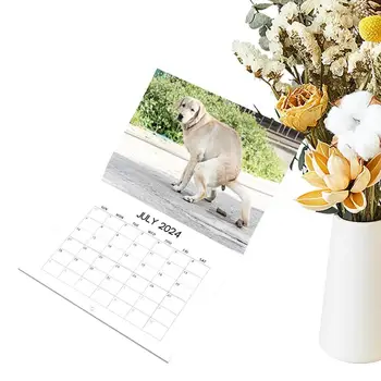 2024 Календарь Настенная собака Какающая Ежемесячный Настенный Календарь 2024 Забавный Подвесной Бумажный Календарь Для Дома Хостел Гостиная Отель