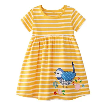 2024 Летнее повседневное платье для девочек лимонного цвета с прекрасной хлопковой одеждой для детей 2-7 лет