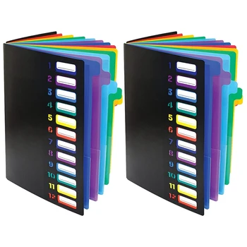 24 Прозрачный карман для расширения папки с файлами 12 цветных вкладок, вмещает 300 листов, органайзер для файлов, пронумерованный индекс на обложке 2 шт