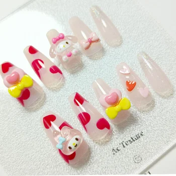 24 шт./коробка Kawaii My Melody Sanrio Съемные накладные ногти Аниме Мода Искусственные ногти Красота Носимый Пресс На Ногтях
