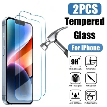 2Pcs Закаленное стекло для IPhone 15 14 13 12 11 Pro Max Защитная пленка для экрана IPhone 12Mini 13Mini 7 8 14 Plus SE X XS XR Стекло