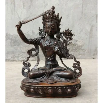 30см Буддизм Старомодная бронзовая статуя ручной работы Статуя Будды Бодхисаттва