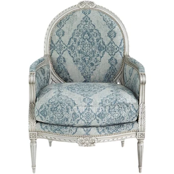 American Light Luxury Silver Антикварный состаренный резной диван Врезной и шипованный французский тканевой стул с крыльчатой спинкой