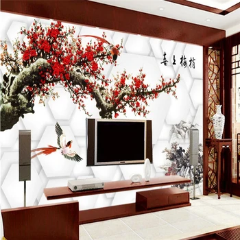 beibehang Пользовательские фотообои Настенная наклейка Китайская живопись Слива 3D 3D ТВ Стены papel de parede обои для стен