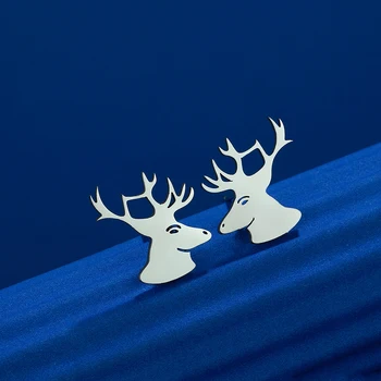 Cxwind Простая лазерная гравировка Модные серьги из нержавеющей стали Лес Серьги Серьги для животных Голова оленя Шпильки Лес Новогодние подарки