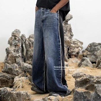 Firmranch Мужские мешковатые джинсы Сращивание Спортивные штаны унисекс Удлиненная эластичная талия Спортивные джинсовые брюки Бесплатная доставка Всесезонная одежда