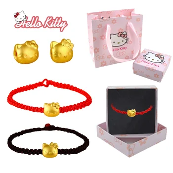 Hello Kitty Браслет Трансферные бусины DIY Lucky Jewelry Anti-3D Hard Gold Аксессуары Новая Мода Лади Девушка Простой Ремень Коробка Милый