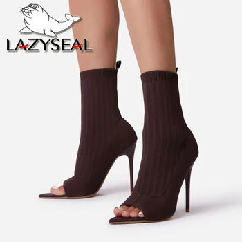 LazySeal 2021 Супер высокие каблуки на шпильке Носки Сапоги Женская обувь Эластичная ткань Peep Toe Shoes Женские женские весенние летние сапоги