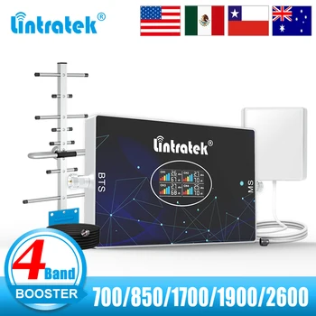 Lintratek 4-диапазонный усилитель сотовой связи B28 700 850 1700 1900 2600 МГц B2 B5 LTE 2G 3G 4G Мобильный ретранслятор сигнала 70 дБ для Америки