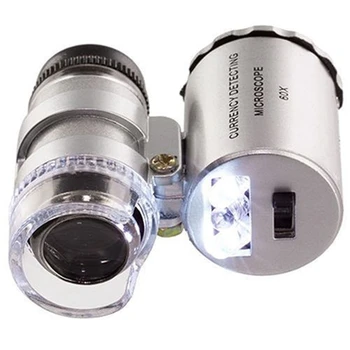 Mini 60X Magnifier Microscope UV Jeweler Лупа Детектор валюты со светодиодной подсветкой