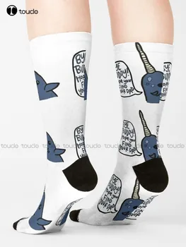Mr Narwhal Носки Черные носки для женщин Персонализированные пользовательские носки унисекс для взрослых подростков и молодежи 360 ° Цифровая печать HD Высококачественный подарок