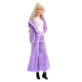 NK 1 комплект Модный наряд Фиолетовый мягкий мех Пальто + Жилет + Брюки Девочка 1/6 Кукла Повседневная одежда для Барби Кукла Аксессуары