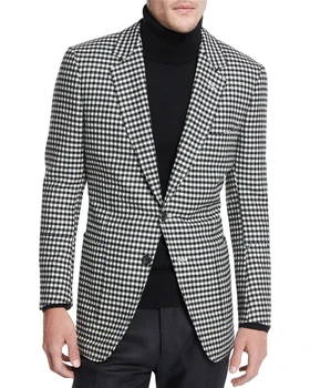 Plaid Мужская куртка Блейзер Slim Fit Новый повседневный деловой стиль Мужской костюмный пиджак Две пуговицы Мужские выпускные топы Пальто (только блейзер)