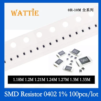 SMD резистор 0402 1% 1,18 м 1,2 м 1,21 м 1,24 м 1,27 м 1,3 м 1,33 м 100 шт./лот чип-резисторы 1/16 Вт 1,0 мм * 0,5 мм