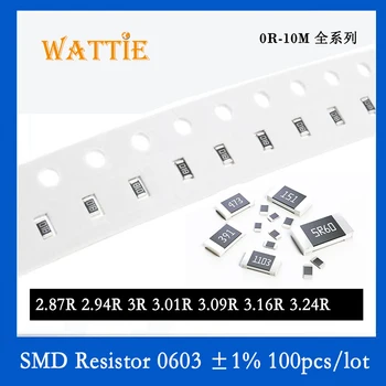 SMD Резистор 0603 1% 2.87R 2.94R 3R 3.01R 3.09R 3.16R 3.24R 100PC/лот Чип-резисторы 1/10 Вт 1,6 мм * 0,8 мм