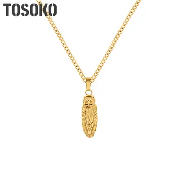 TOSOKO Ювелирные изделия из нержавеющей стали Королева Иисус Овальное ожерелье Женская крест ключица цепь BSP1016