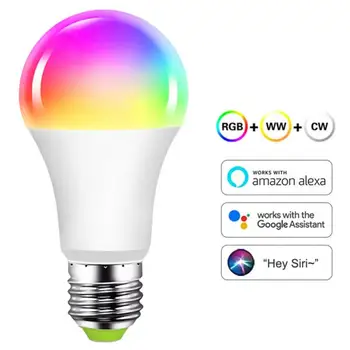 Tuya Smart Light E27 Светодиодные лампы Лампа RGB + WW + CW с регулируемой яркостью Smart Life Голосовое управление работает с Alexa Home Smartthings