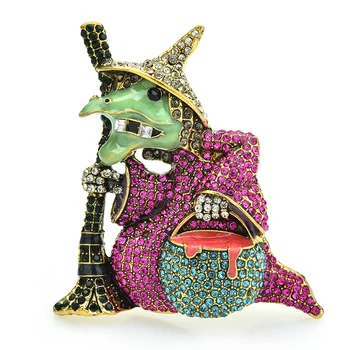 Wuli&baby Роскошные ведьминские броши для женщин 2-цветные сверкающие горный хрусталь принимающие волшебное зелье мультяшная фигурка женщины брошь булавки