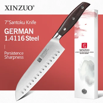 XINZUO 7-дюймовый нож Santoku НЕМЕЦКИЙ DIN1.4416 Стальной кухонный нож Острый Нержавеющая сталь Поварские ножи в японском стиле Кухонный инструмент