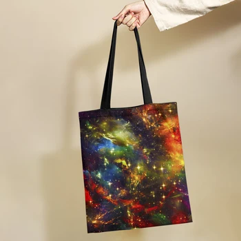 Yikeluo Ladies Colorful Star Galaxy Многоразовая сумка большой емкости Складная многоразовая сумка-шопер Книжная ключевая сумка Сумка-тоут