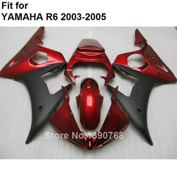 Горячая распродажа обтекателей для Yamaha YZF R6 2003 2004 2005 винно-красный, черные детали кузова, обтекатель комплект YZFR6 03 04 05 BC25