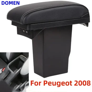 Для подлокотника Peugeot 2008 +3USB Черный кожаный центр Новый ящик для хранения Детали модернизации 2012 2013 2014 2015 2016 2017 2018