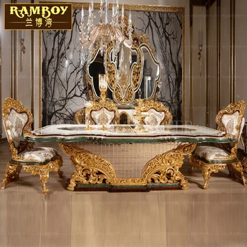 европейский массив дерева резные роскошные обеденные столы и стулья французская дворцовая вилла роскошный стол с золотой фольгой на заказ