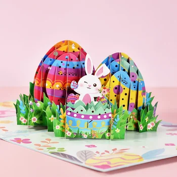 Забавные пасхальные всплывающие открытки 3D Корзина для яиц кролика Поздравительная открытка День рождения для детей Мама Папа Семья