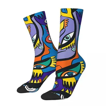 Забавный сумасшедший носок для мужчин Ацтекский мистический граффити Художественный дизайн Эммануэль Синьорино Харадзюку Рисунок глаз Рисунок Печатный носок