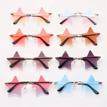 звездообразные веселые солнцезащитные очки с пентаграммой Солнцезащитные очки без оправы для женщин и мужчин Модные уличные очки UV400
