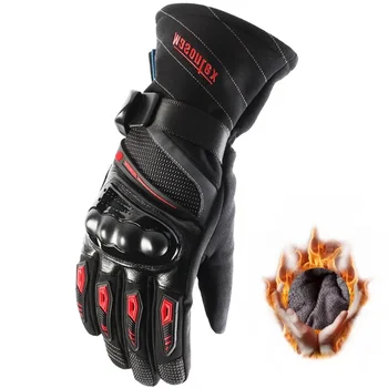 Зимние мотоциклетные перчатки Гоночные дышащие кожаные перчатки с сенсорным экраном Внедорожные мотоциклетные гонки Теплые ветрозащитные перчатки на открытом воздухе