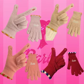 Зимние перчатки Барби Милая Красота Мода Сплошной Цвет Сенсорный Экран Теплые Ветрозащитные Велоспорт Пальцевые Вязаные Перчатки Подарок Для Студентов