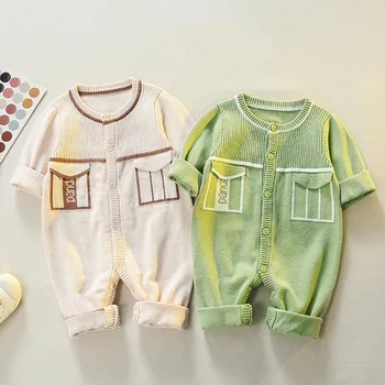 Зимний комбинезон для малышей Хлопок с длинным рукавом Одежда для новорожденных 0-18M Baby Boy Girls Climb Clothing Infant Knit Свитер Теплый комбинезон