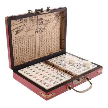 Китайская антикварная настольная игра маджонг 144 Маджонг в деревянной коробке размером 23x16,2x4,5 см для семейных веселых игр Pinic Camping