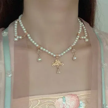 Китайское винтажное жемчужное ожерелье женское ханьфу аксессуары жемчужная кисточка ханьфу ожерелье для женщин косплей