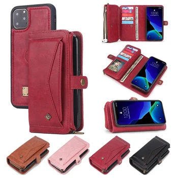 Кожаный кошелек на молнии Слот для карт Чехлы для телефона для iPhone 14 Plus 13 12 Mini 11 Pro Max XS XR 7 8 Plus SE Подставка Чехол для телефона