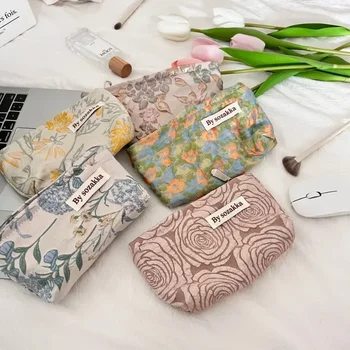 Комбинированная французская сумка для макияжа с тиснением в цветок Простая портативная сумочка повседневная сумка для мобильного телефона