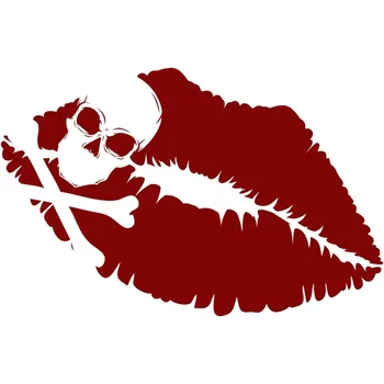 Красные губы черепа Виниловая наклейка - пиратская наклейка на бампер для ноутбуков, тумблеров, окон, автомобилей, грузовиков, настенного декора, декалей