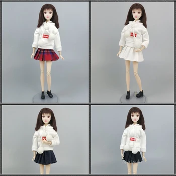 Красный супер белый топ с капюшоном модная толстовка + плиссированная юбка комплект одежды для нарядов куклы Барби 1/6 кукол аксессуары игрушки