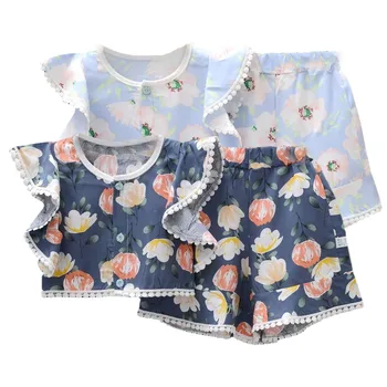 Летние детские комплекты одежды для девочек Детский цветок Одежда для мальчиков Одежда Шорты 2 шт. Одежда для девочек Костюмы 1-7 лет