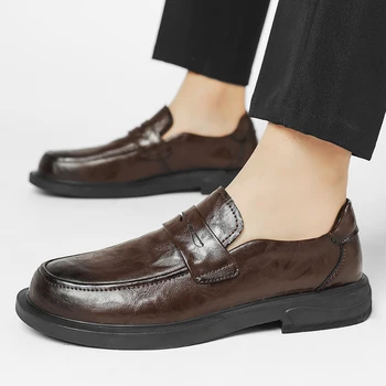 лоферы Мужская платформа Формальная деловая обувь на толстой подошве Слипоны Удобные мужские социальные кожаные туфли Повседневная обувь Оксфордская обувь